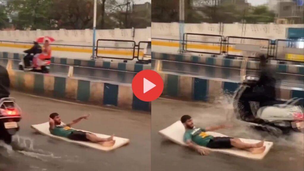 Pune Man floats on mattress