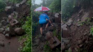 Landslide on Trek Route to Sinhagad Fort