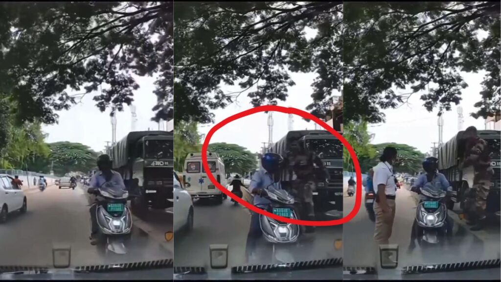 Army jawan teaches lane discipline to traffic violator