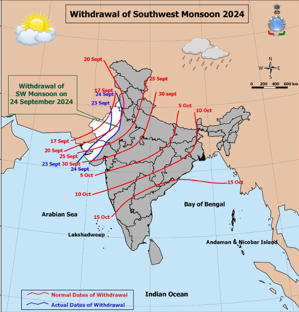 Withdrawal status of Southwest Monsoon 2024