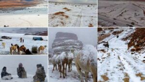 Snowfall in Saudi Arab Desert